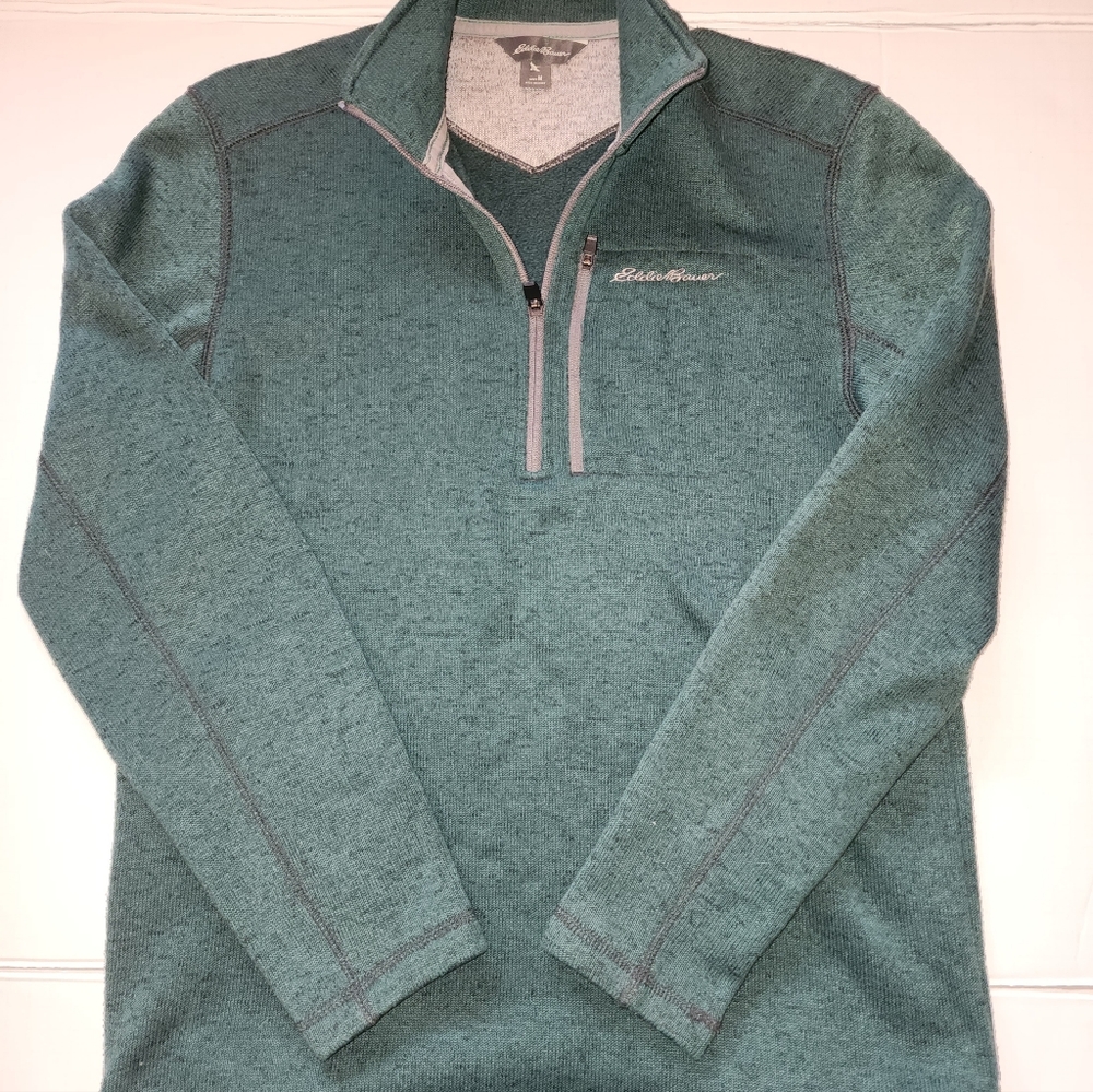 Eddie Bauer Mens Green Long Sleeve Pullover 1/4 Zip Sweater Size Medium